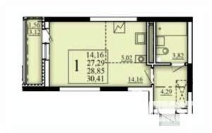 1-к квартира, строящийся дом, 29м2, 9/25 этаж