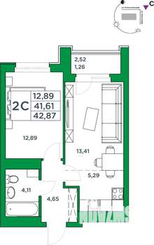 1-к квартира, вторичка, 42м2, 19/20 этаж