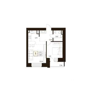 1-к квартира, строящийся дом, 38м2, 2/17 этаж