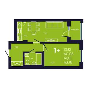1-к квартира, строящийся дом, 42м2, 2/25 этаж