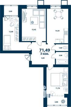 3-к квартира, вторичка, 71м2, 2/5 этаж