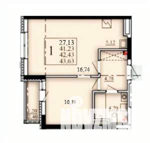 1-к квартира, строящийся дом, 42м2, 6/25 этаж