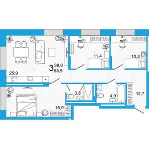 3-к квартира, вторичка, 86м2, 20/23 этаж