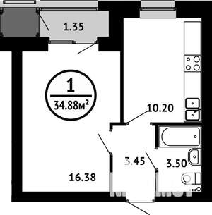 1-к квартира, вторичка, 35м2, 6/8 этаж