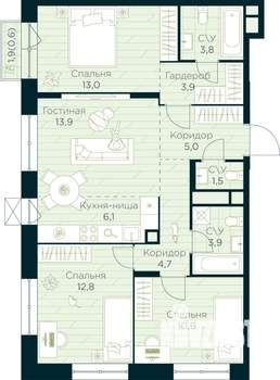 3-к квартира, строящийся дом, 80м2, 9/10 этаж
