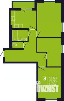 3-к квартира, строящийся дом, 81м2, 4/17 этаж