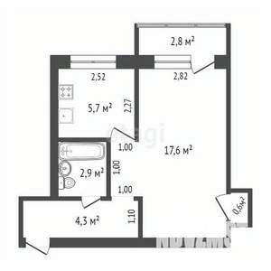 1-к квартира, вторичка, 31м2, 5/5 этаж