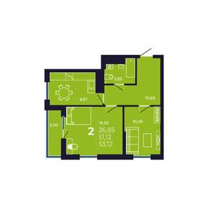 2-к квартира, вторичка, 53м2, 17/25 этаж