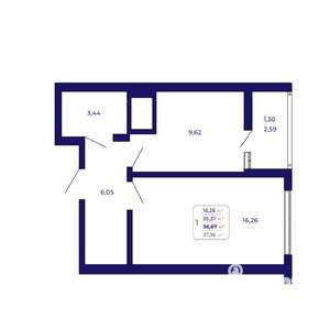 1-к квартира, строящийся дом, 37м2, 18/25 этаж