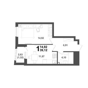 1-к квартира, вторичка, 39м2, 10/21 этаж