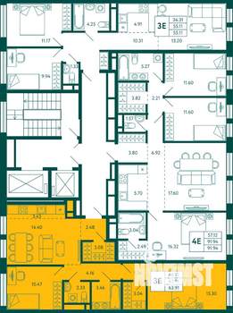 2-к квартира, строящийся дом, 64м2, 6/16 этаж
