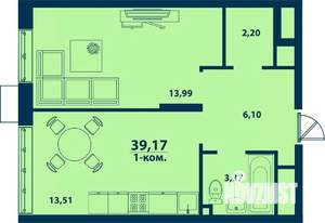 1-к квартира, строящийся дом, 39м2, 2/24 этаж