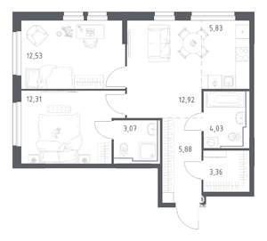 2-к квартира, вторичка, 60м2, 17/17 этаж