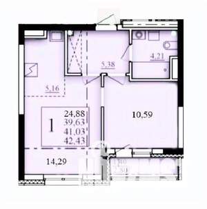 1-к квартира, строящийся дом, 41м2, 4/25 этаж