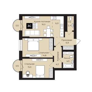 2-к квартира, вторичка, 71м2, 14/25 этаж