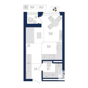 1-к квартира, вторичка, 25м2, 5/22 этаж