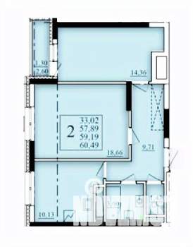 2-к квартира, строящийся дом, 59м2, 19/25 этаж