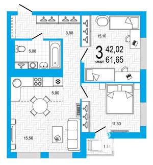 3-к квартира, вторичка, 62м2, 19/25 этаж