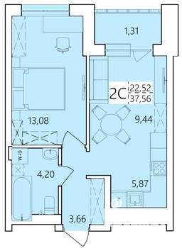 2-к квартира, строящийся дом, 38м2, 2/25 этаж