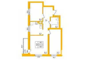3-к квартира, строящийся дом, 58м2, 26/27 этаж