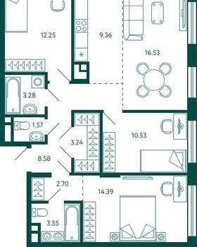 3-к квартира, строящийся дом, 86м2, 17/18 этаж