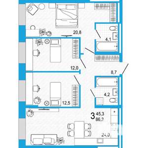 3-к квартира, вторичка, 86м2, 3/18 этаж