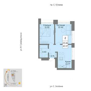 2-к квартира, вторичка, 45м2, 25/25 этаж