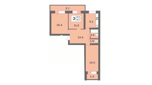 3-к квартира, вторичка, 75м2, 2/12 этаж