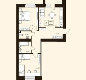 2-к квартира, вторичка, 64м2, 6/10 этаж