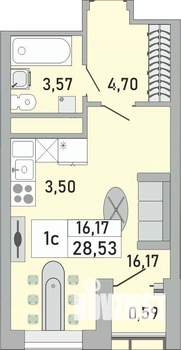 1-к квартира, строящийся дом, 29м2, 20/24 этаж