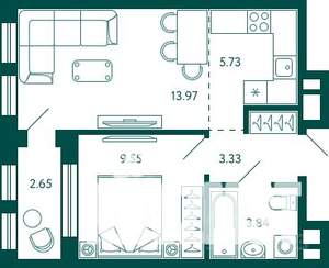 1-к квартира, вторичка, 38м2, 19/27 этаж