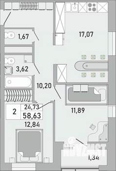 2-к квартира, вторичка, 59м2, 24/24 этаж