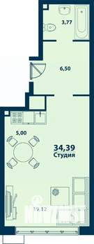 1-к квартира, строящийся дом, 34м2, 24/24 этаж