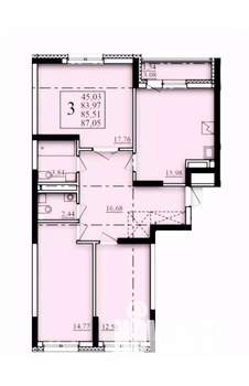 3-к квартира, строящийся дом, 86м2, 12/25 этаж