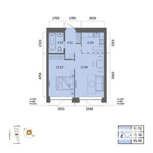 2-к квартира, вторичка, 45м2, 17/32 этаж