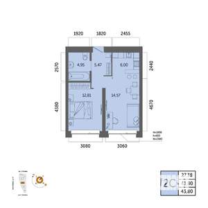 2-к квартира, вторичка, 44м2, 16/32 этаж