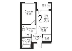 1-к квартира, строящийся дом, 40м2, 9/24 этаж