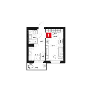 1-к квартира, вторичка, 36м2, 2/15 этаж