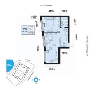 2-к квартира, вторичка, 50м2, 12/32 этаж