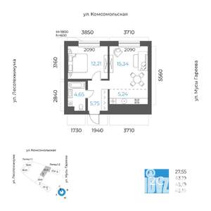 2-к квартира, вторичка, 43м2, 2/24 этаж