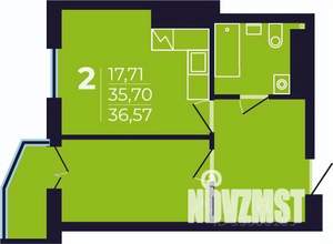 2-к квартира, строящийся дом, 37м2, 25/25 этаж