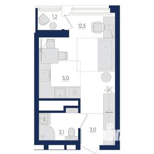 1-к квартира, вторичка, 24м2, 12/22 этаж