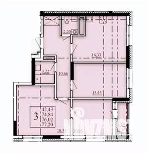 3-к квартира, строящийся дом, 76м2, 18/25 этаж