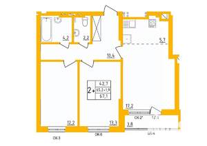 2-к квартира, строящийся дом, 67м2, 2/27 этаж