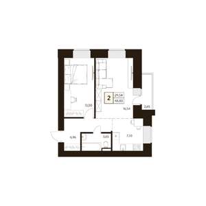 2-к квартира, строящийся дом, 49м2, 1/17 этаж