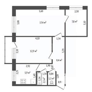 3-к квартира, вторичка, 56м2, 5/5 этаж
