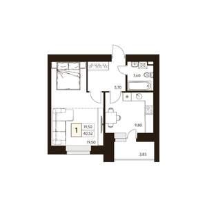 1-к квартира, строящийся дом, 41м2, 10/10 этаж