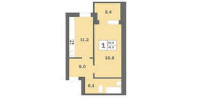 1-к квартира, вторичка, 41м2, 7/12 этаж
