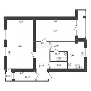 2-к квартира, вторичка, 58м2, 1/3 этаж