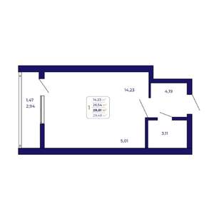 1-к квартира, вторичка, 28м2, 18/25 этаж